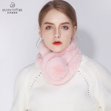 达芬奇密码秋冬季围巾女士百搭加厚纯色仿獭兔毛网红围脖白色毛领子 毛球 浅粉