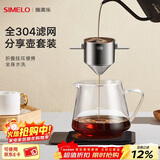 SIMELO施美乐咖啡滤网双层不锈钢304咖啡过滤器折叠挂耳手冲过滤网 304滤网+高硼硅玻璃分享壶600ML