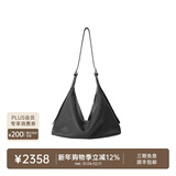 裘真植鞣（胎牛皮）双耳hobo包休闲单肩斜挎包大容量通勤包女 黑色（胎牛皮） 大包