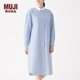 MUJI MUJI 女式 新疆棉水洗牛津 衬衫连衣裙 BCL11A0S 萨克森蓝X条纹 M-L