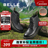 百丽黑曜石勇士厚底休闲加绒靴子户外工装马丁靴A1764DD4 黑绒里 38