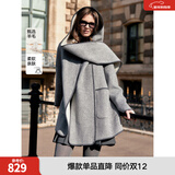 ELLE【巴黎系列】灰色羊毛呢大衣女小个子25冬新款中长款双面毛呢外套 浅灰 S