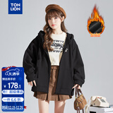 唐狮（TonLion）2025针织外套女休闲卫衣开衫连帽上衣 加绒款/黑色 M
