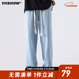 viishow新款潮牌休闲牛仔裤男士潮牌ins百搭直筒宽松阔腿长裤 浅蓝 XL