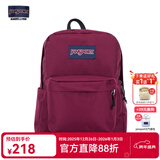 JANSPORT杰斯伯双肩包女学生旅行包26L旅行轻便透气书包男背包 4QUT04S 深紫酒红-侧边袋