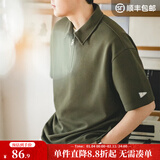 马登工装华夫格polo衫男商务休闲短袖半拉链重磅男士T恤夏季体恤潮牌 橄榄绿 【男士高端短袖/百搭/透气/半截袖体恤】 2XL 【今日下单 顺丰包邮】