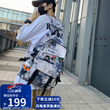 viney书包男女ins初中高中大学生简约背包潮流大容量双肩包蓝色