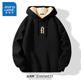 真维斯重磅卫衣男款春秋季青少年学生加肥加大码美式潮牌男士连帽外套男 黑色(复古字体中标) XL (180) (体重140-160斤)