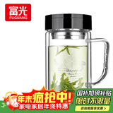 富光双层玻璃杯商务泡茶杯子 大容量男女耐热办公水杯带把黑色320ml