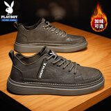 花花公子（PLAYBOY）男鞋2025秋冬季鞋子男士时尚板鞋男款皮鞋潮流商务休闲鞋 棕色 39