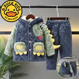 G.duck特厚三层夹棉睡衣中大童儿童加厚冬季法兰绒男童家居服珊瑚绒套装 H508-绿袖龙 120 14建议身高110-120cm