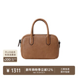 裘真【明星推荐】宽宽包植鞣牛皮休闲斜挎包手提保龄球包女 大象灰