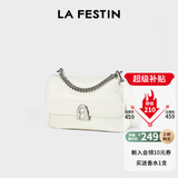 拉菲斯汀包包女包2025新款牛皮通勤单肩斜挎包品牌A字门腋下小方包 622037 清冷白【JD专供】