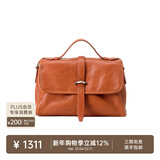 裘真新年礼物 植鞣牛皮007邮差包女真皮大容量通勤单肩斜挎包复古包 焦糖色