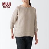 MUJI MUJI 女式 亚麻水洗 七分袖罩衫 T恤 亚麻上衣 BCA25C2S 浅米色 L(165/88A)