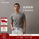 Calvin KleinJeans夏季男女情侣中性休闲年轻多色ck印花修身打底短袖T恤上衣 P2D-鸽子灰 L （推荐145-160斤）