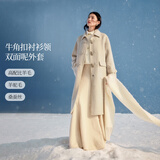 茵曼羊驼毛桑蚕丝牛角扣双面呢大衣2025冬女装新款毛呢外套 燕麦色 M