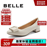 百丽气质时尚平跟鞋女百搭淑女单鞋A6Z1DAQ4 米白 39