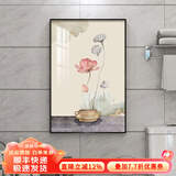 墨派荷花图新中式卫生间防水洗手间门口挂画浴室厕所装饰画免钉免打孔 清香怡人 50*70cm晶瓷+铝合金边框