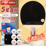 红双喜狂飙5星直拍双面反胶乒乓球拍H5006含6只乒乓球