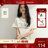 朵以2025夏季新款韩系配蕾丝丝巾休闲立体字母刺绣正肩短袖T恤女 奶油米 均码