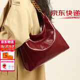 喵小姐红色新娘结婚包包女2025新款通勤日常可用腋下斜挎订婚包新年礼物 酒红色+花束(本命年新年礼物送女友老婆）