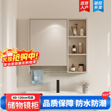 浴美优品镜柜轻奢浴室镜柜单独镜柜挂墙式加厚加高卫生间镜子储物柜镜箱 卡其色碳钢60cm普通镜柜+毛巾杆