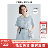 VEGA CHANG法式茶歇连衣裙女2026年夏款高级感气质显瘦赫本风长裙 baby蓝（短款） L