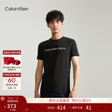 Calvin KleinJeans夏季男女情侣中性休闲年轻多色ck印花修身打底短袖T恤上衣 BEH-太空黑 M （推荐130-145斤）