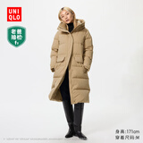 优衣库女装高级保暖羽绒长大衣/老爸评测外套夹克25秋冬481014 32 深米色 L /160/88A