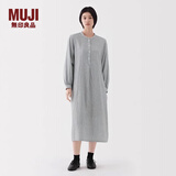 MUJI 女式 木棉混 双层纱织长袖连衣裙女装裙子25年春季长裙 BC2L3C5S 烟熏绿色条纹 S (155/80A)