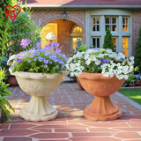 爱丽思（IRIS）浮雕杯型创意大花盆户外庭院家用树脂塑料欧式绣球爱丽丝高脚花盆 350L【陶茶色】约6.5L