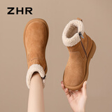 ZHR雪地靴女2025新款冬季加绒加厚女靴羊羔毛平底短靴女 EH97B驼色35