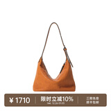 裘真【新年礼物】【明星同款】植鞣胎牛皮腋下经典hobo包通勤真皮女包 焦糖色-小号(胎牛皮版)售罄不预售 小包/大包