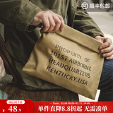 马登工装美式复古油蜡帆布包阿美咔叽邮差手抓包公文休闲信封文件包 油蜡手包-卡其黄（不可水洗）