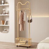 木樽加粗挂衣架落地卧室衣帽架多功能带轮移动晾衣服架房间收纳衣服架 猫耳朵 轻奢金60cm