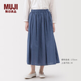 MUJI女式 棉纱 抽褶裙 长半身裙女款裙子25年秋季女装 BE1XTA5A 蓝色格纹 XL (165/74A)