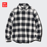 优衣库童装男童女童法兰绒格子衬衫长袖衬衣薄外套上衣新款478132 09 黑色 160