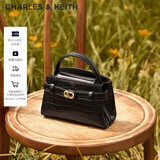 CHARLES&KEITH鳄鱼纹凯莉包手提斜挎婚包包女包生日礼物新年礼物CK2-50270880-1 Black黑色 S