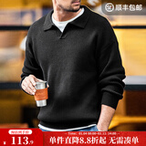 马登工装美式复古海鸥领polo衫宽松慵懒男士套头毛衣秋冬坑条针织衫男 黑色 【v领毛衣男/高级感毛线衣/男士冬季打底衫】 2XL