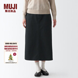 无印良品 MUJI 女式 丝光斜纹 裙子半身长裙秋冬季简约风纯棉全棉BEK37C2A 黑色 M(160/66A)