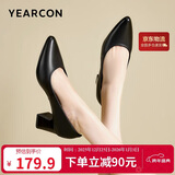 意尔康女鞋粗跟时装鞋浅口套脚高跟鞋工作女单鞋春秋 26906W黑色35
