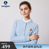 Navigare意大利小帆船女士毛衣秋冬季新款纯绵羊毛长袖开衫通勤针织外套 冰水蓝 L