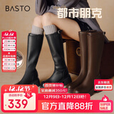 百思图【赵粤明星同款】都市朋克24冬商场骑士女长靴M5603DG4 黑色 37