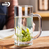 青苹果无铅玻璃杯320ml 带把水杯茶杯 扎啤杯啤酒杯 可乐杯饮料杯