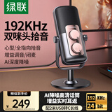 绿联USB桌面电脑麦克风笔记本台式电脑话筒直播降噪收音器电容麦网课复试游戏语音K歌双咪芯90990A