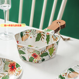 GIOIO欧式七彩云花手柄碗米饭碗创意餐具甜品沙拉碗不规则个性陶瓷盘子 七彩云花-木柄几何碗