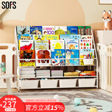 SOFS儿童书架绘本架简易落地宝宝小书柜铁艺幼儿置物架书本玩具收纳架 XXL码 (4+2)层 4盒
