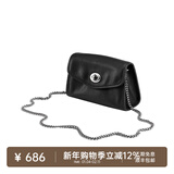 裘真信封包女链条斜挎单肩包休闲复古小包植鞣头层牛皮包包 黑色-小号
