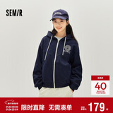 森马（Semir）外套女春季连帽字母刺绣宽松落肩夹克分割学院风上衣101125108002